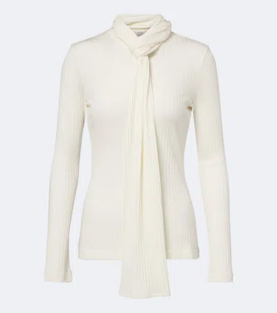 Totême Scarf-detailed Ribbed Lyocell-blend Blouse In White