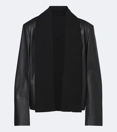 Totême Scarf-detailed Wool-trimmed Leather Jacket In Black