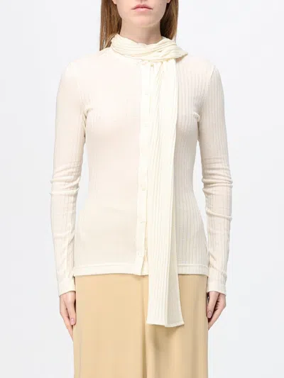 Totême Toteme Tie-neck Ribbed Wool Blend Cardigan In Ecru