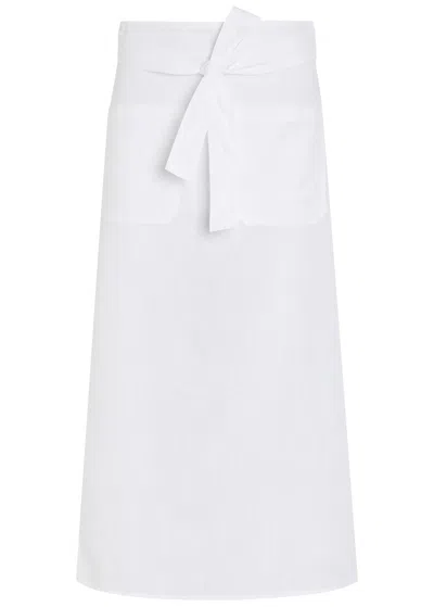 Totême Toteme Tie-waist Cotton And Linen-blend Midi Skirt In White