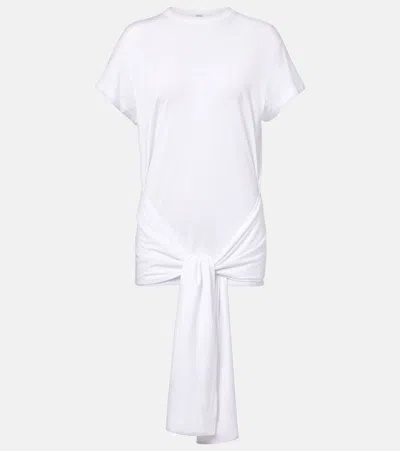 Totême Cotton Blend Top Round Neck Tie Waist In White