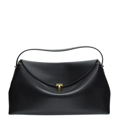 Totême Structured Black Leather Shoulder Bag With Flap Closure