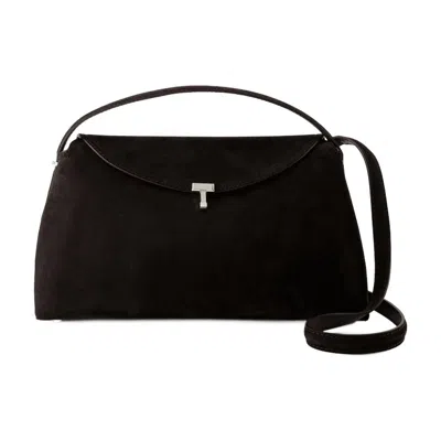 Totême Toteme Tlock Bag Brown Espresso In Suede Leather In Black