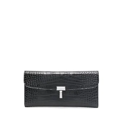 Totême T-lock Crocodile-embossed Wallet In Black