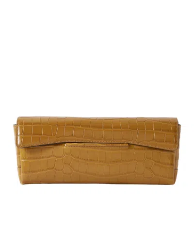Totême T-lock Crocodile-patterned Leather Clutch In Brown