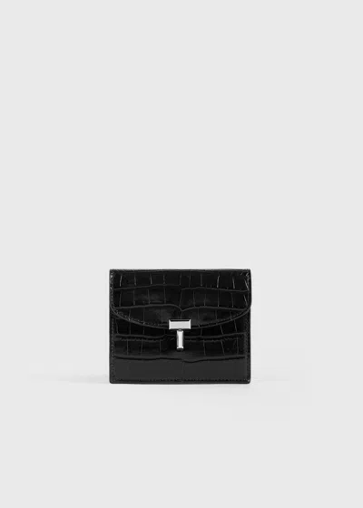 Totême T-lock Croco-embossed Cardholder Black