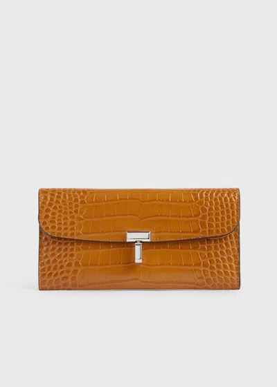 Totême T-lock Croco-embossed Wallet Tangerine