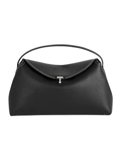 Totême Structured Black Leather Shoulder Bag With Flap Closure
