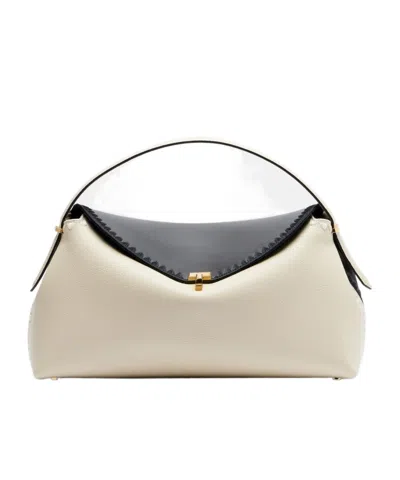 Totême T-lock Embroidered Leather Tote Bag In Neutral