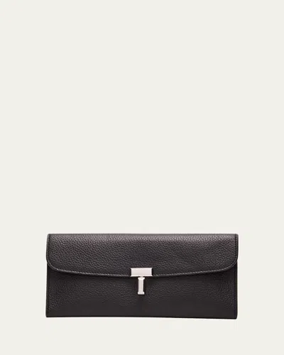 Totême T-lock Grain Leather Continental Wallet In Black