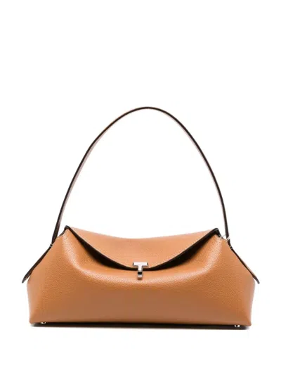 Totême Toteme "t-lock" Grained Leather Shoulder Bag In Brown