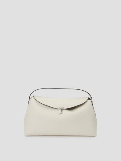 Totême Toteme T-lock Grained Leather Top Handle Mini Bag In Milk