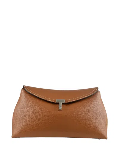 Totême Toteme T-lock Grained-leather Clutch Bag In Brown