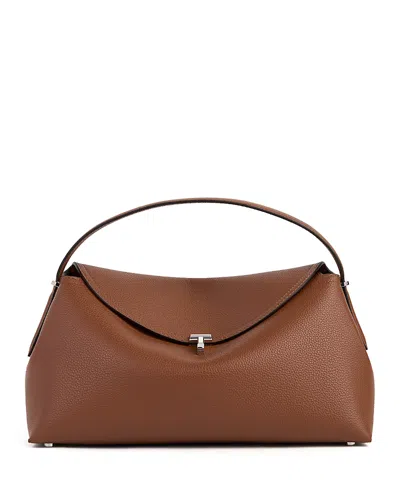 Totême T-lock Grained-leather Top Handle Bag In Tan In Brown