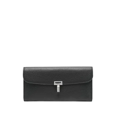 Totême T-lock Grained-leather Wallet In Black