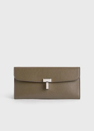 Totême T-lock Grained-leather Wallet Dark Taupe