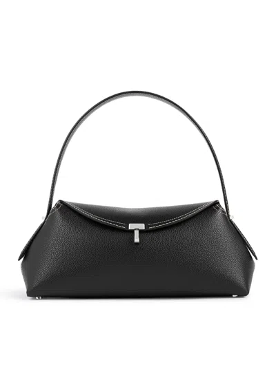 Totême T-lock Leather Bag With Contrasting Stitching In Black