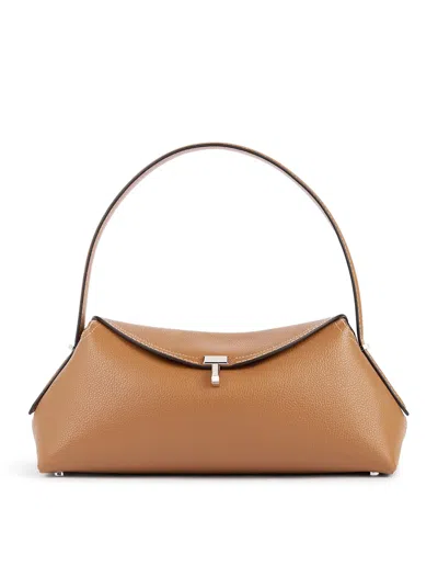 Totême T-lock Leather Bag With Contrasting Stitching In Brown