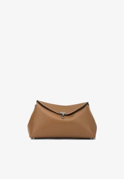 Totême T-lock Leather Clutch Bag In Brown