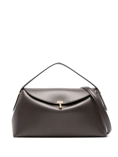 Totême Toteme Leather T-lock Top-handle Bag In Brown