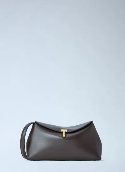 Totême T-lock Leather Clutch In Brown