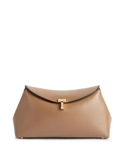 Totême T-lock Leather Clutch In Brown