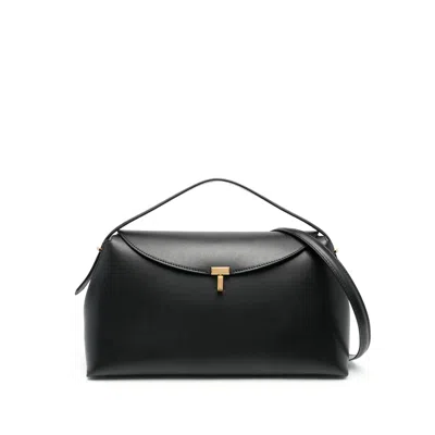 Totême Structured Black Leather Shoulder Bag With Flap Closure