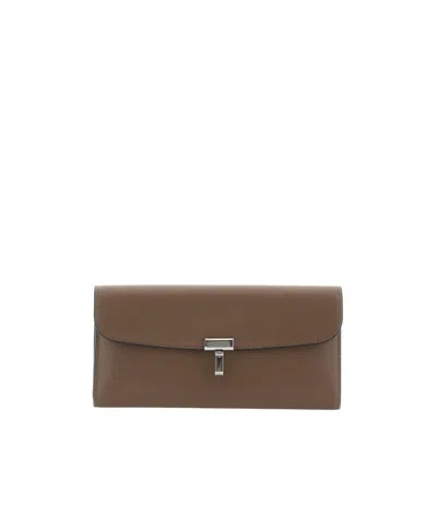 Totême T-lock Leather Wallet In Brown