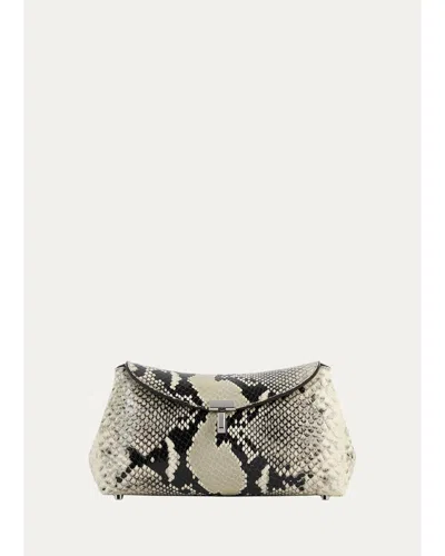 Totême T-lock Mini Python-print Leather Clutch Bag In Gray