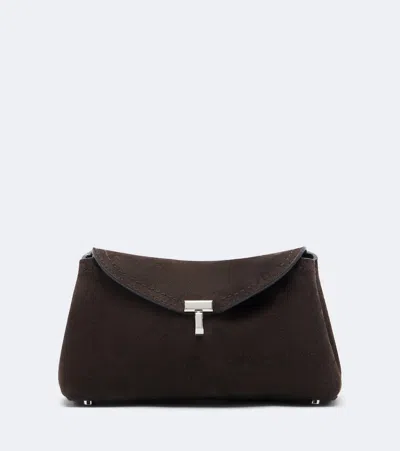 Totême T-lock Nano Suede Clutch In Brown
