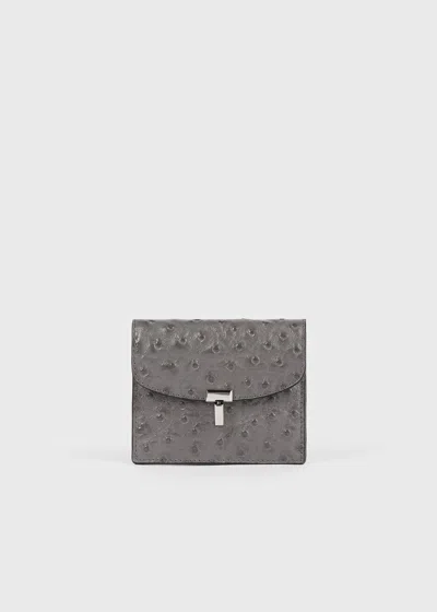 Totême T-lock Ostrich-embossed Cardholder Grey