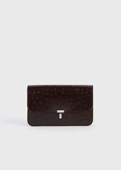 Totême T-lock Ostrich-embossed Crossbody Bordeaux