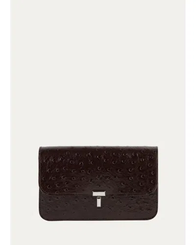 Totême T-lock Ostrich-embossed Leather Crossbody Bag In Black