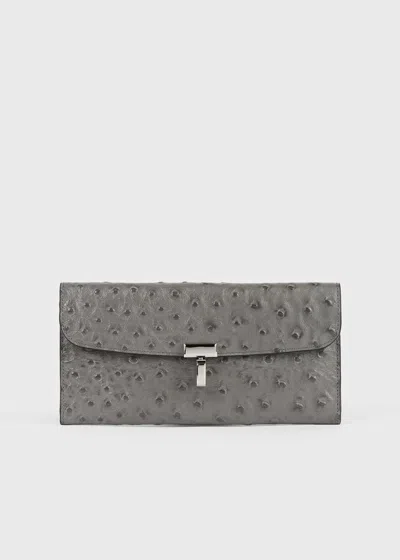Totême T-lock Ostrich-embossed Wallet Grey