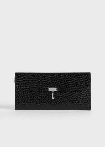 Totême T-lock Palmellato-patent Wallet Black