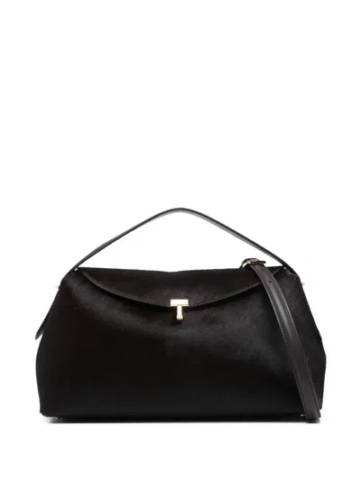 Totême T-lock Leather-trimmed Pony Hair Shoulder Bag In Black