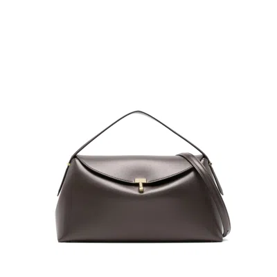 Totême Toteme Leather T-lock Top-handle Bag In Brown