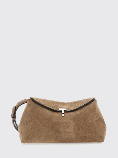 Totême Toteme T-lock Suede Clutch With Metallic Monogram In Brown