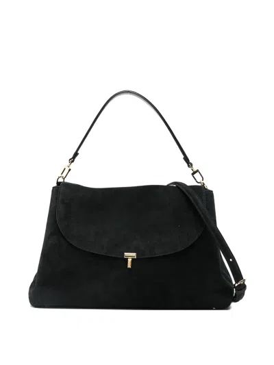 Totême T-lock Suede Satchel Bag In Black