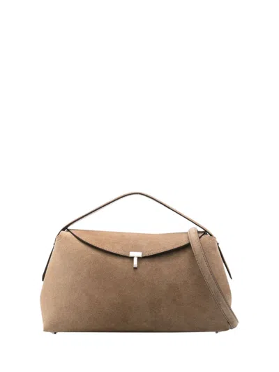 Totême T-lock Suede Tote Bag In Brown