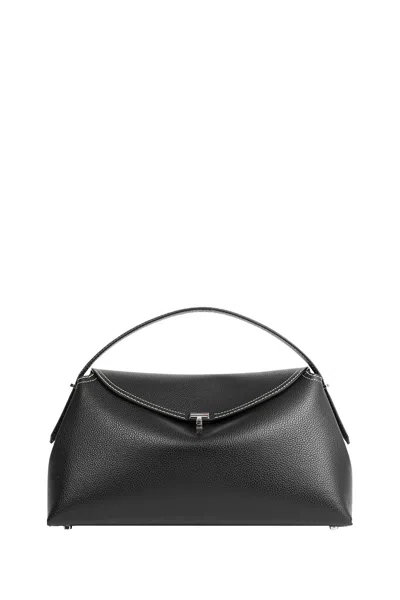 Totême Structured Black Leather Shoulder Bag With Flap Closure