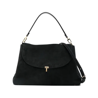 Totême Totme T-lock Suede Leather Tote Bag In Black