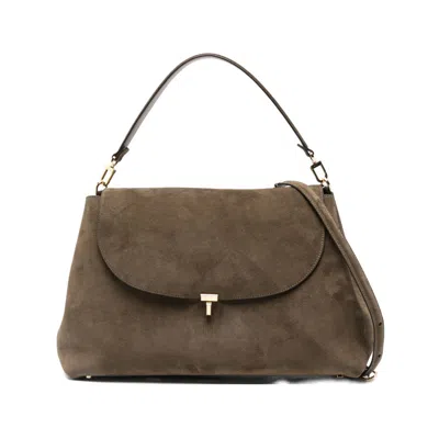 Totême Totme T-lock Suede Leather Tote Bag In Gray