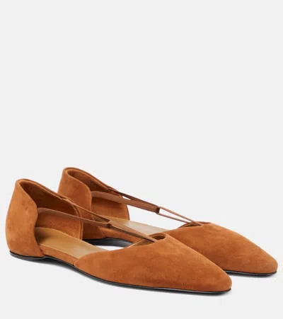 Totême T-strap Suede Flats In Brown