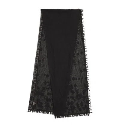 Totême Tulle Embroidered Floral Shawl In Black
