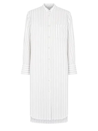 Totême Long White Tunic With Mandarin Collar And Pleated Back