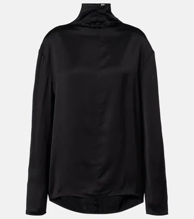 Totême Turtleneck Satin Top In Black