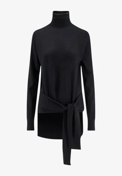Totême Turtleneck Wool Sweater With Scarf In Black