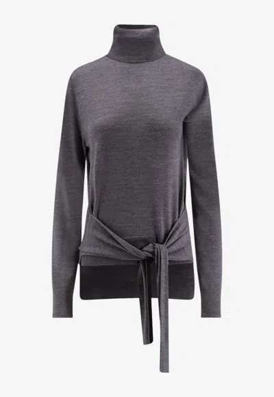 Totême Turtleneck Wool Sweater With Scarf In Gray