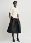 Totême Twinflower Gathered Ribbed-knit And Wool And Silk-blend Crepe Midi Dress In Black